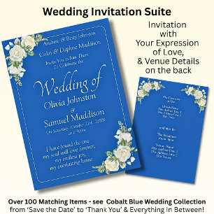 Invitation Cobalt Blue & White Roses Wedding Suite