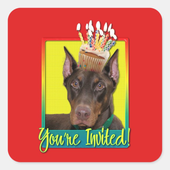 Invitation Cupcake - Doberman - Red - Rocky Square Sticker (Front)