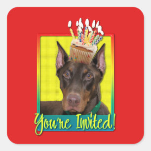 Invitation Cupcake - Doberman - Red - Rocky Square Sticker