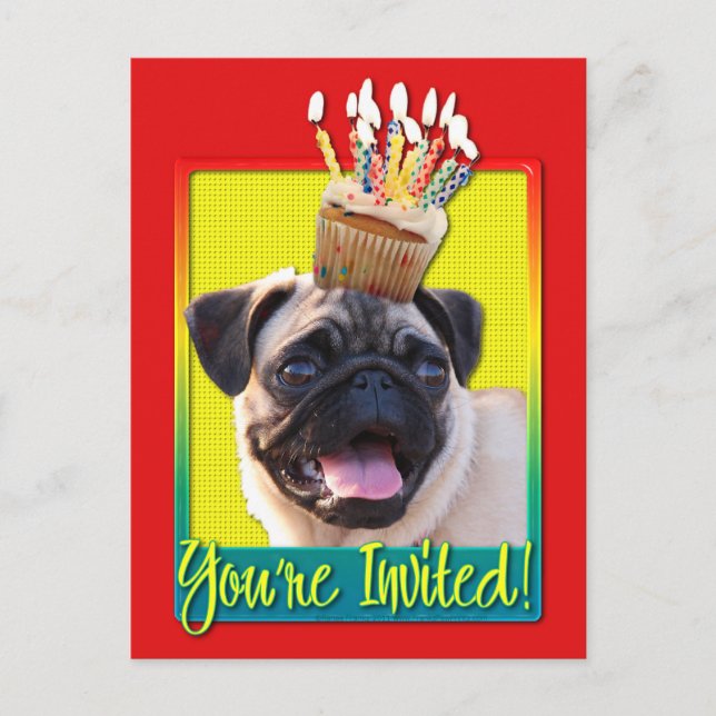 Invitation Cupcake - Pug Postcard (Front)