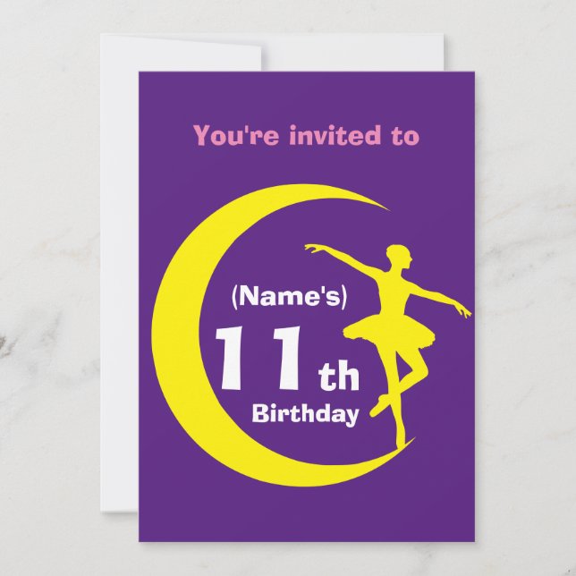 Invitation Custom Ballerina 11th Birthday-add name (Front)
