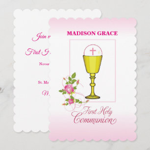 Invitation Custom Name Girl First Communion Pink