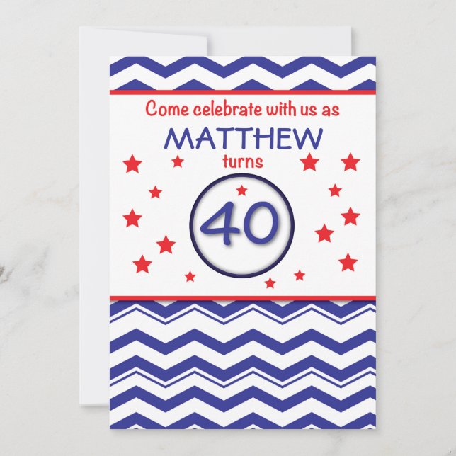 Invitation Custom, Personalised Name 40th Birthday (Front)