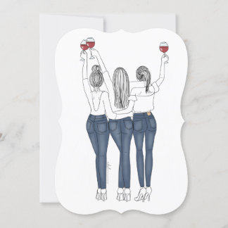 Invitation Drawing Three Friends with Wine