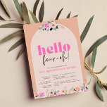Invitation Dusty Rose floral "hello four-oh" retro<br><div class="desc">A mix of watercolor rose florals and simple typography gives this 40th birthday invitation a modern style. Minimalist and chic,  this design uses bright purple tones on a dusty pink background. Easy to personalise with your party details. Cute typography,  "hello,  four-oh!".</div>