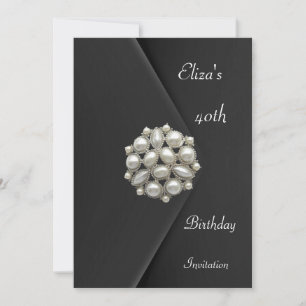 Invitation Elegant 40th Black Velvet Pearl Jewel