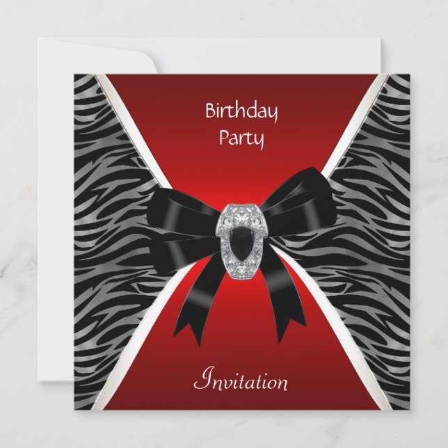 Invitation Elegant Birthday Red Wild Black Jewel (Front)