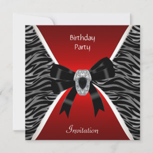 Invitation Elegant Birthday Red Wild Black Jewel