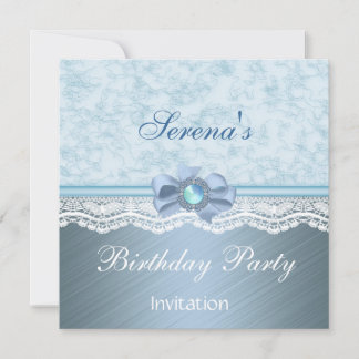 Invitation Elegant Blue Lace Birthday Party