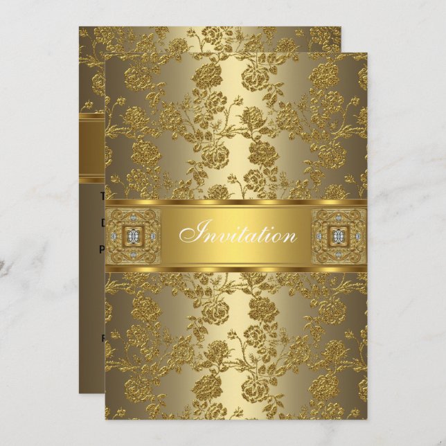 Invitation Elegant Classy Gold Bronze Floral (Front/Back)