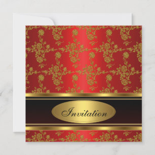 Invitation Elegant Gold Black Red Floral