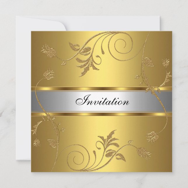 Invitation Elegant Gold Silver Floral (Front)