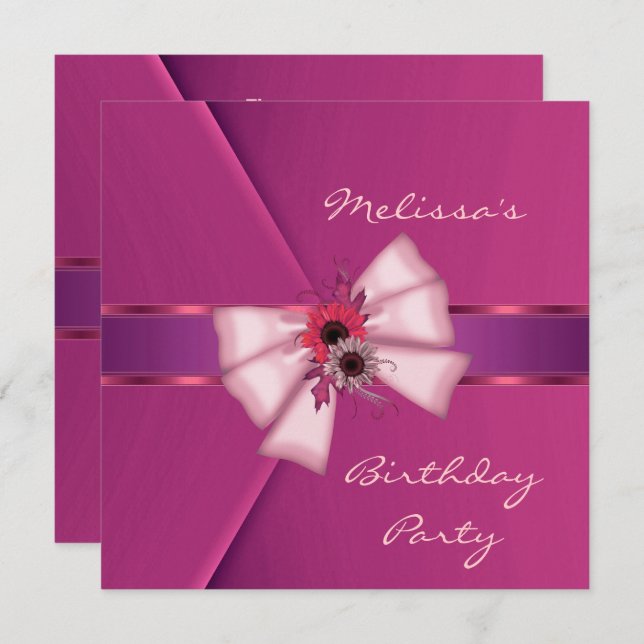 Invitation Elegant Pink Velvet Floral Bow 2 (Front/Back)