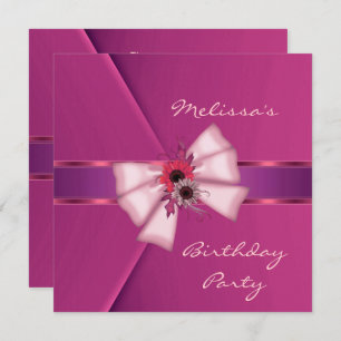 Invitation Elegant Pink Velvet Floral Bow 2