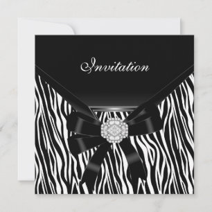 Invitation Elegant Silver Black White Jewel Zebra