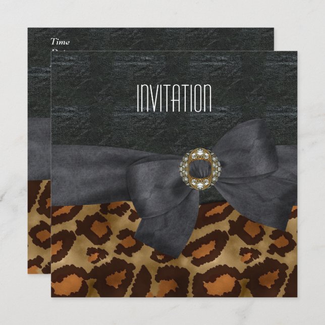 Invitation Elegant Wild Animal Black Gold Jewel (Front/Back)