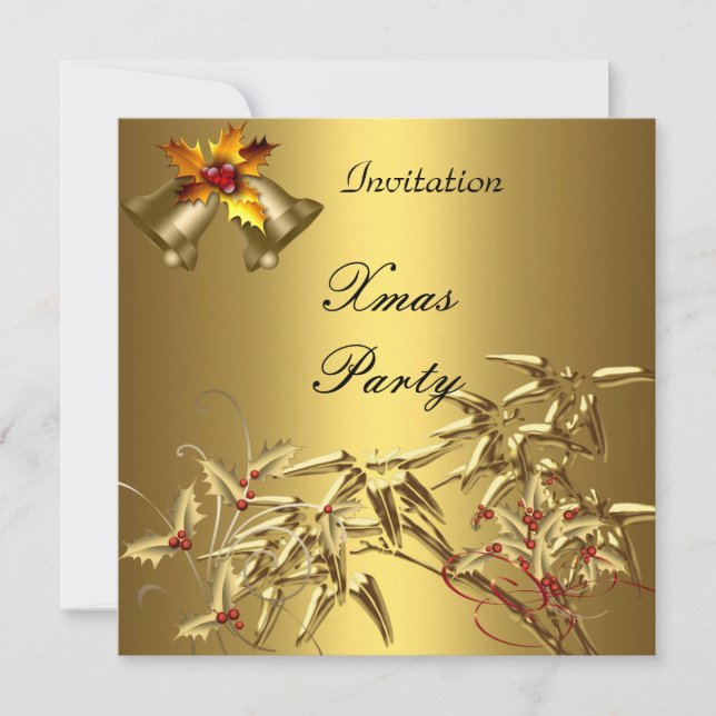 Invitation Elegant Xmas Party Asian Bamboo Gold (Front)