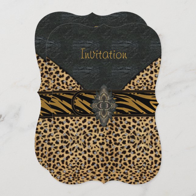 Invitation Exotic Gold Black Animal Leather Multi (Front/Back)