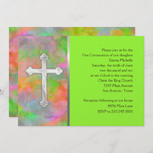 Invitation First Communion Abstract with Cross