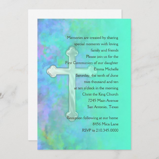 Invitation First Communion Abstract with Cross (Front/Back)