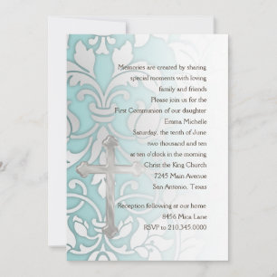 Invitation First Communion Damask and Cross