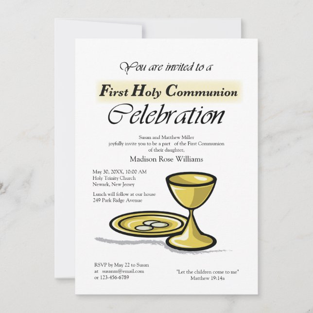 Invitation First Communion Gold Chalice, Paten (Front)