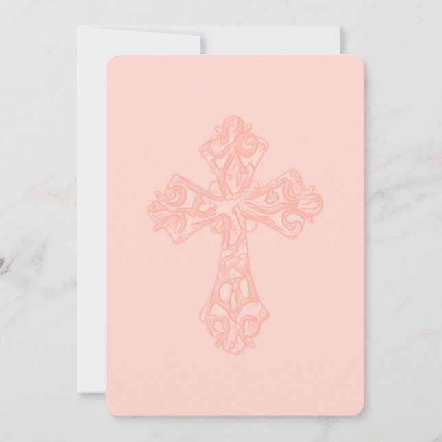 Invitation First Communion Watercolor Cross Peach (Front)