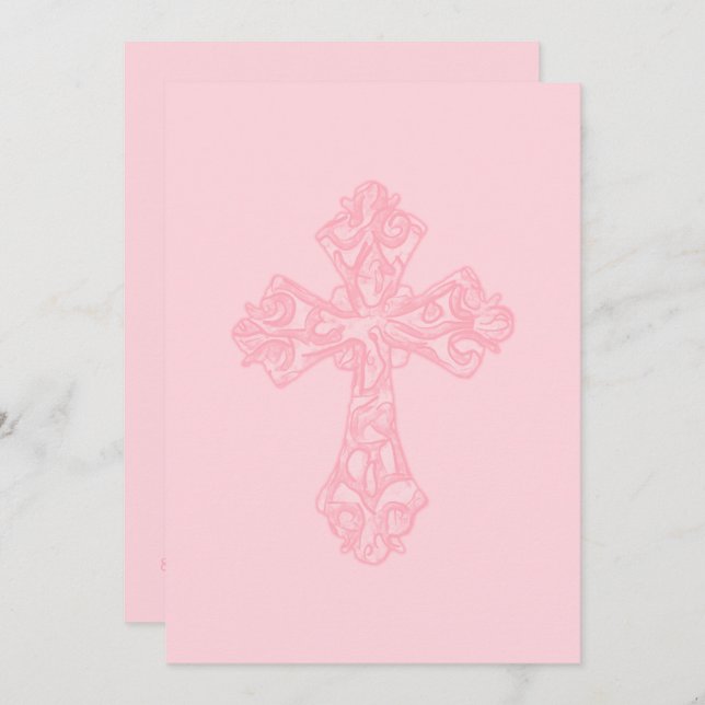 Invitation First Communion Watercolor Cross Pink (Front/Back)