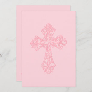 Invitation First Communion Watercolor Cross Pink