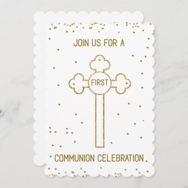 Invitation First Holy Communion Gold Look Cross (Front/Back)