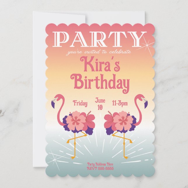 Invitation Flamingo Sunset, Custom Invitations (Front)