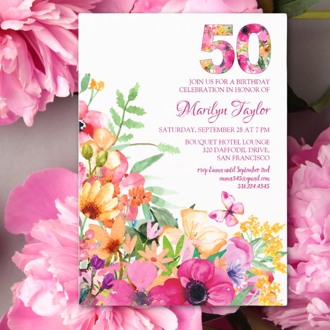 Invitation flower 50 birthday invitation flat card (Creator Uploaded)