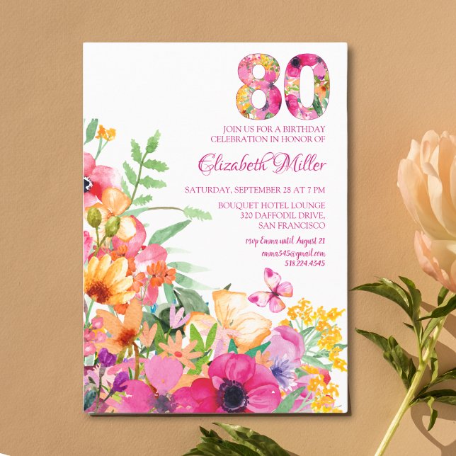 Invitation flower 80 birthday invitation flat card (Creator Uploaded)