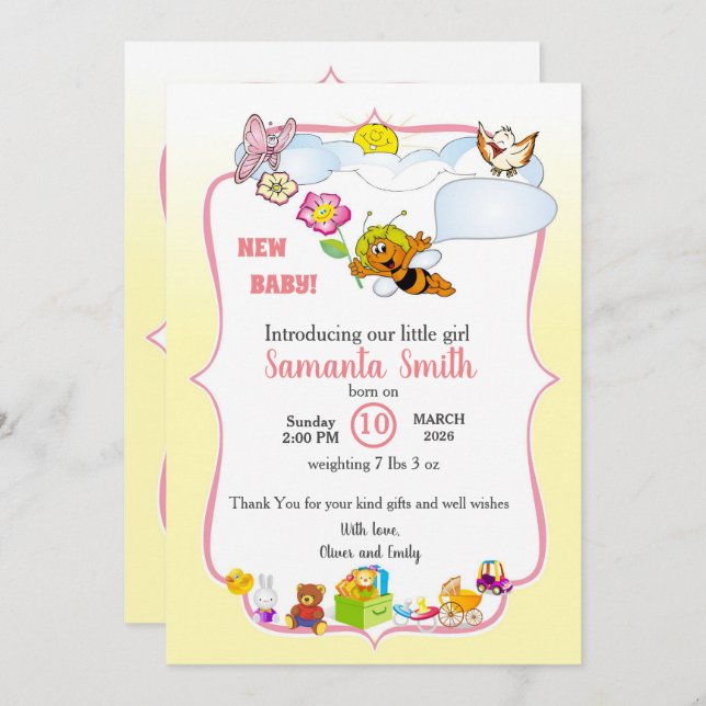 invitation for baby introduction, girl (Front/Back)