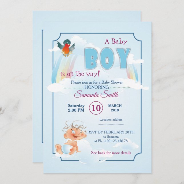 invitation for baby shower, it is a boy (Front/Back)