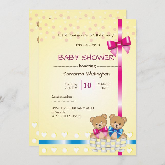 invitation for baby shower, there are a twins (Front/Back)