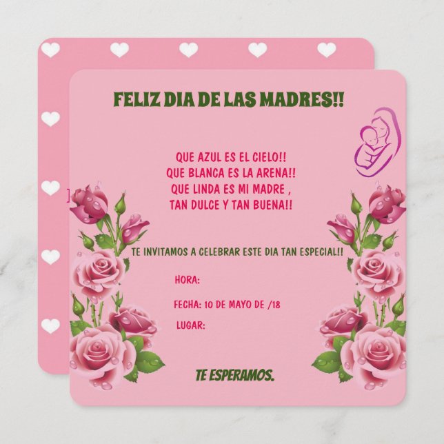 INVITATION FOR MOTHERS' DAY. (Front/Back)
