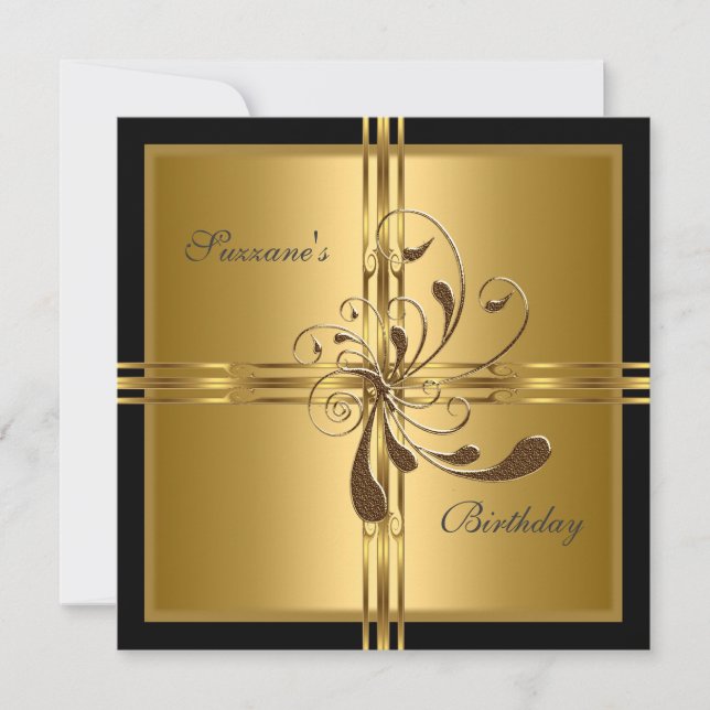 Invitation Gold Flowers Abstract (Front)