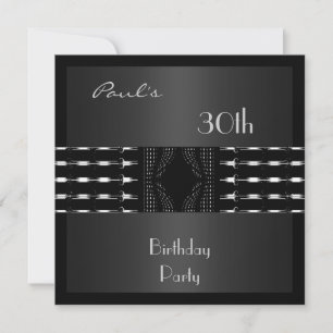 Invitation Mens 30th Birthday Party Black Silver