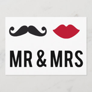 Invitation mr. and mrs. with moustache and red lip