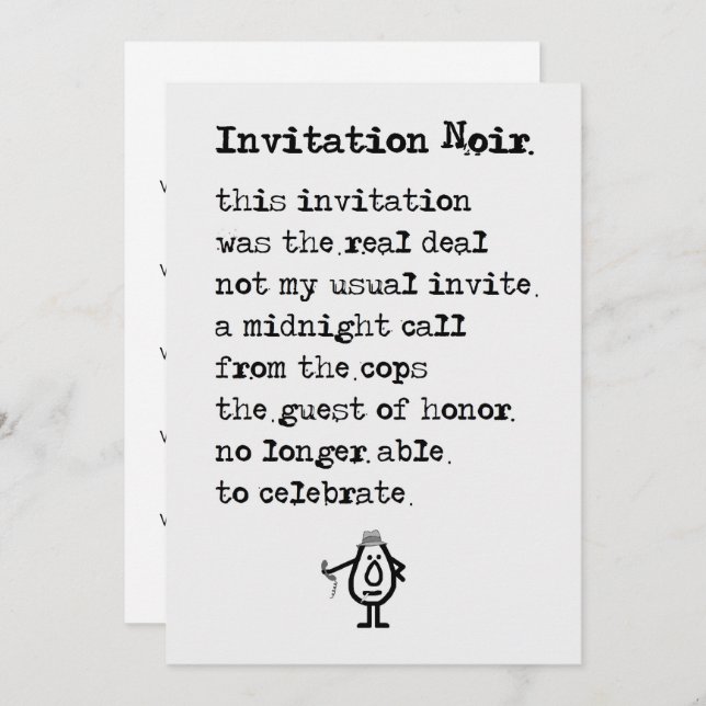 Invitation Noir - a funny invitation poem (Front/Back)