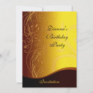 Invitation Party Elegant Yellow Gold Black Floral