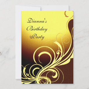 Invitation Party Elegant Yellow Gold Brown Floral