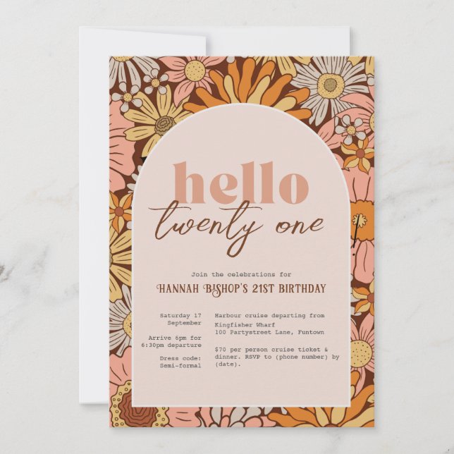 Invitation, Pink Retro Florals, ANY AGE Invitation (Front)