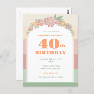 Invitation Postcard 40th birthday retro pink