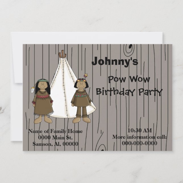 Invitation-Pow Wow Birthday Party Invitation (Front)