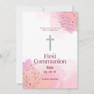 Invitation Première Communion Bordure aquarelle 2