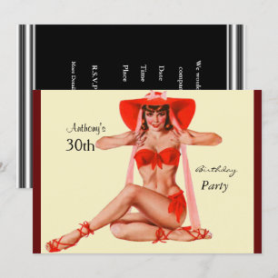Invitation red Pin-up Girl Cream  Birthday Party