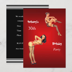 Invitation red Pin-up Girls red  Birthday Party