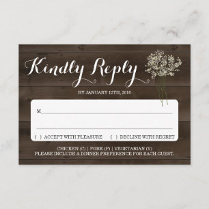 Invitation Reply Card Insert Rustic Babys Breath